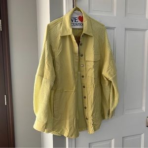 Mixed Fabric Shacket - Light Green - Boutique